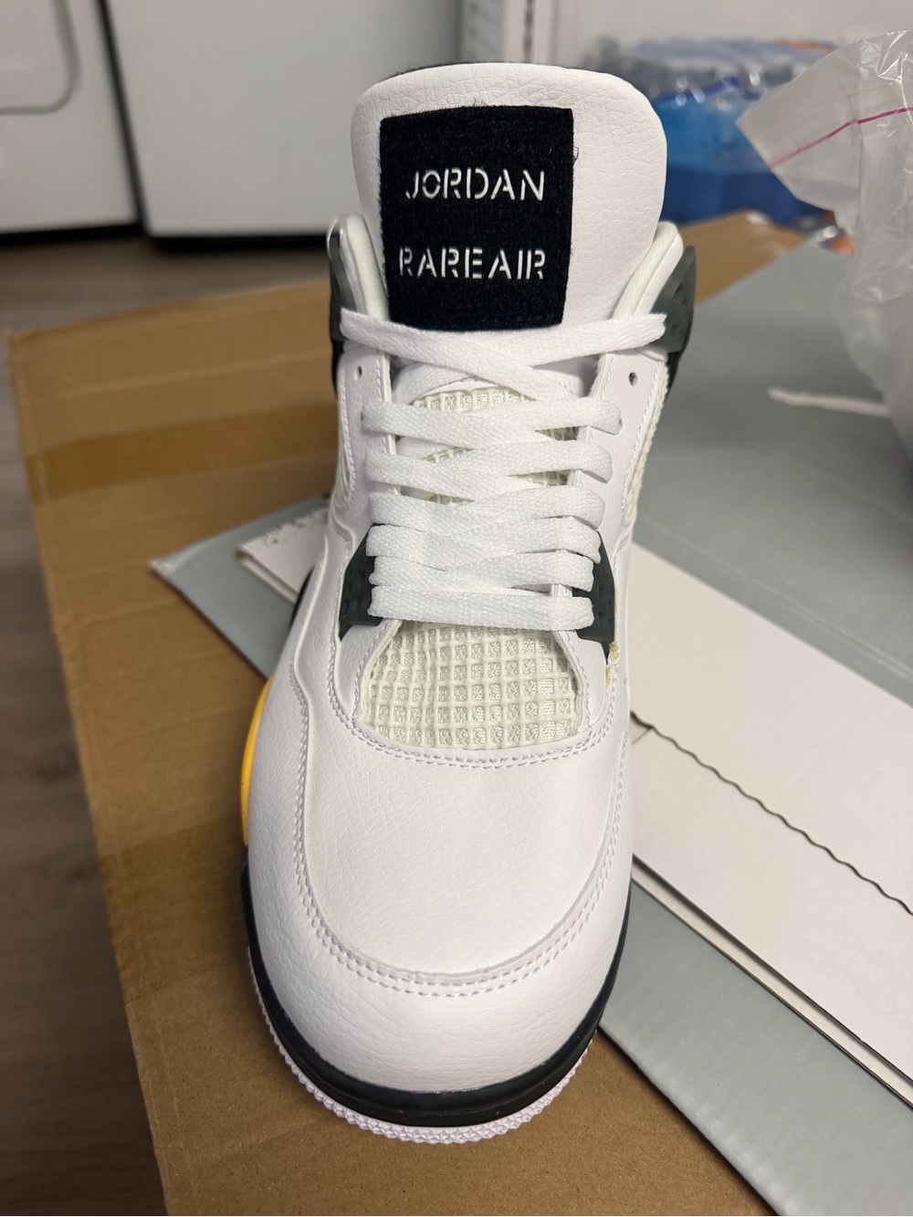 White & Yellow Men's Athletic Sneakers - Picture 2 of 4